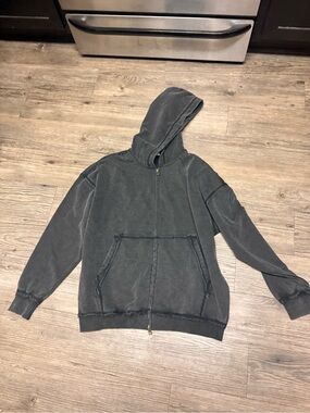 Men's Black Washed Zip-Up Hoodie Sweater